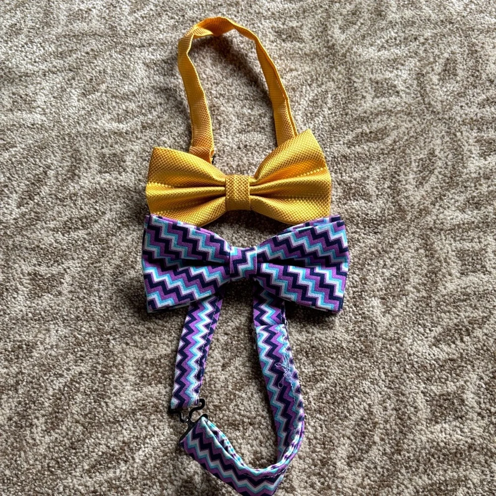 Kids Bow Tie Set - Yellow and Purple Zigzag